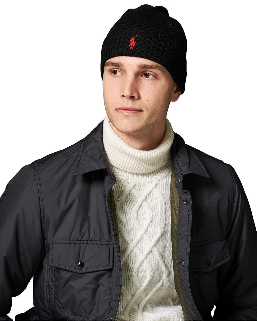 Herr | Polo Ralph Lauren Merino Wool Beanie Polo Black | Polo Ralph Lauren | Merino Wool Beanie Polo Black
