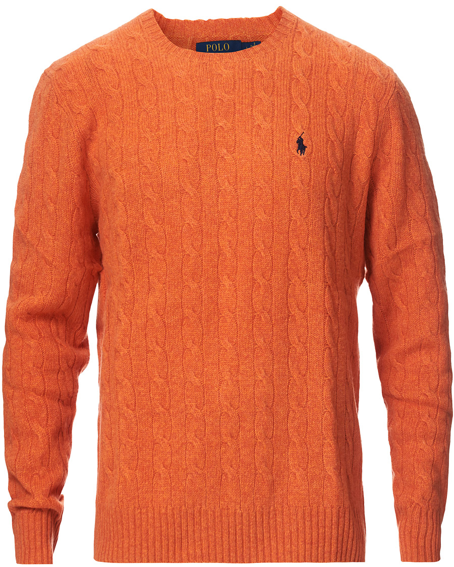 Herr | Tröjor | Polo Ralph Lauren | Wool/Cashmere Cable Crew Neck Pullover Orange Heather