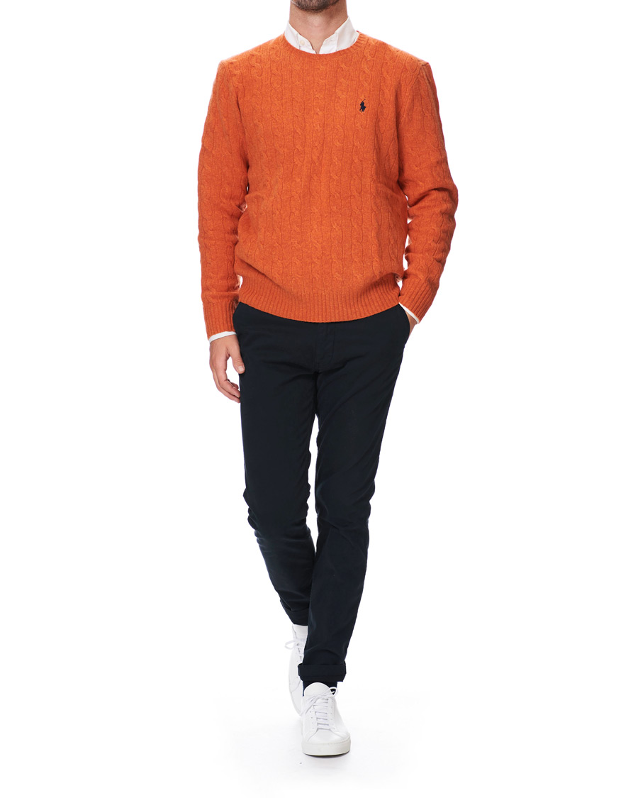 Herr | Tröjor | Polo Ralph Lauren | Wool/Cashmere Cable Crew Neck Pullover Orange Heather