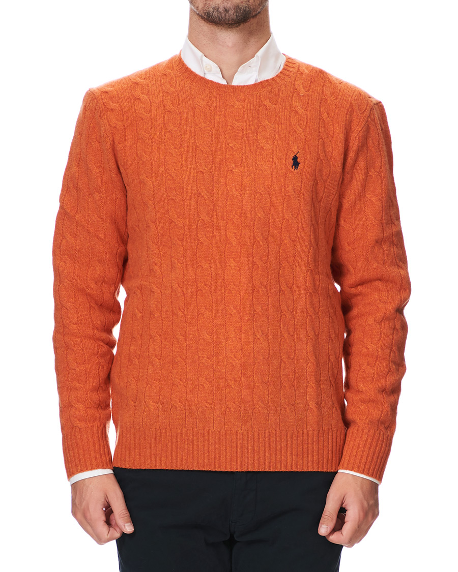 Herr | Tröjor | Polo Ralph Lauren | Wool/Cashmere Cable Crew Neck Pullover Orange Heather