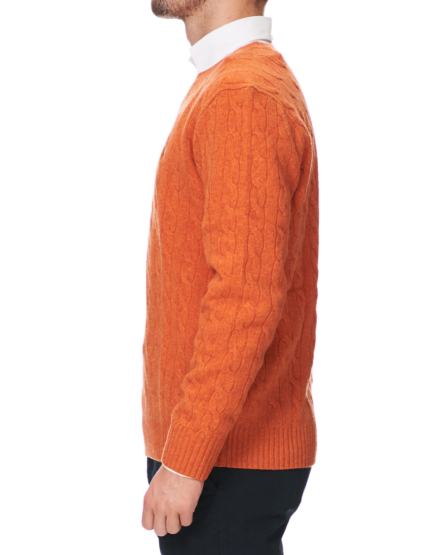Herr | Tröjor | Polo Ralph Lauren | Wool/Cashmere Cable Crew Neck Pullover Orange Heather