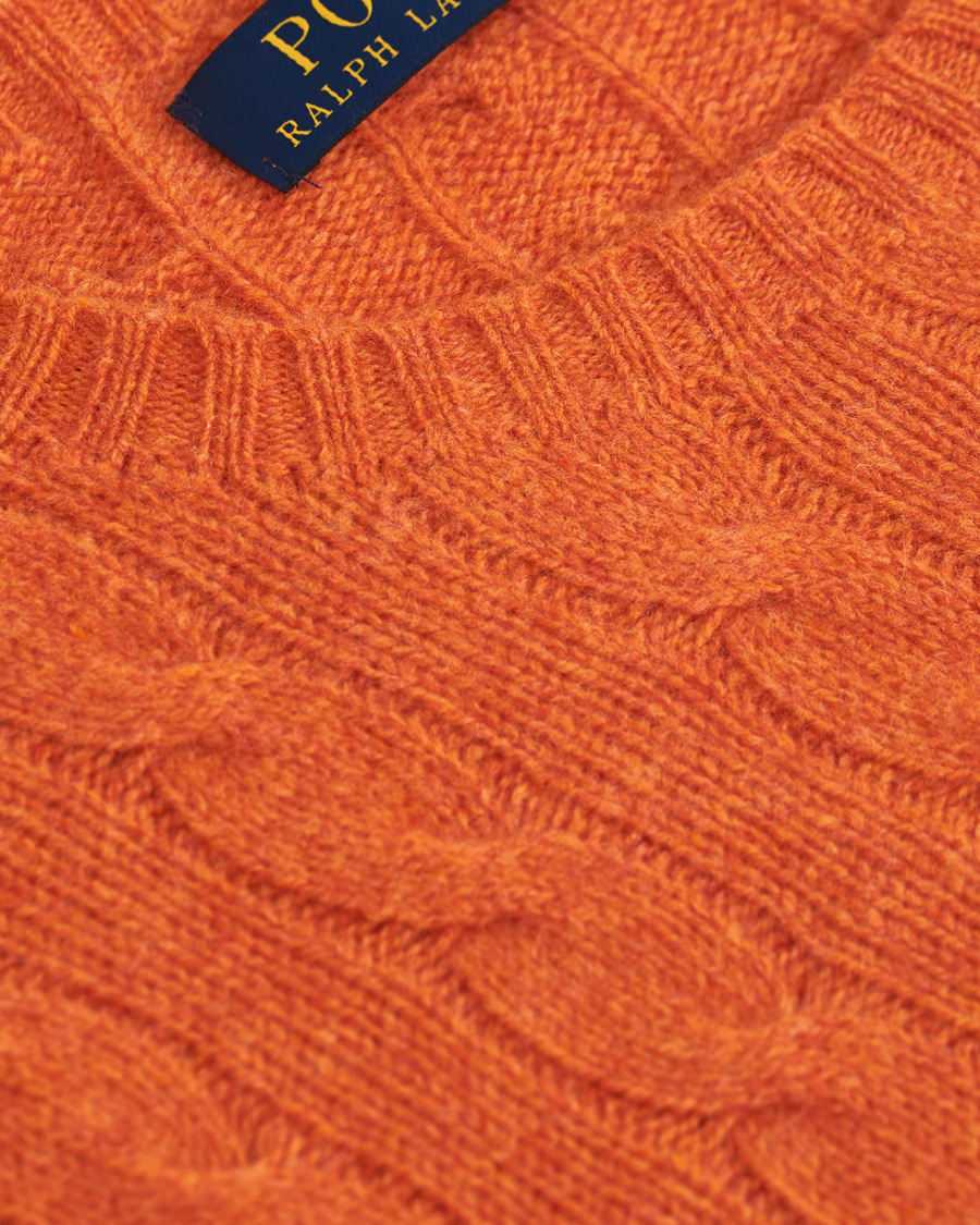 Herr | Tröjor | Polo Ralph Lauren | Wool/Cashmere Cable Crew Neck Pullover Orange Heather