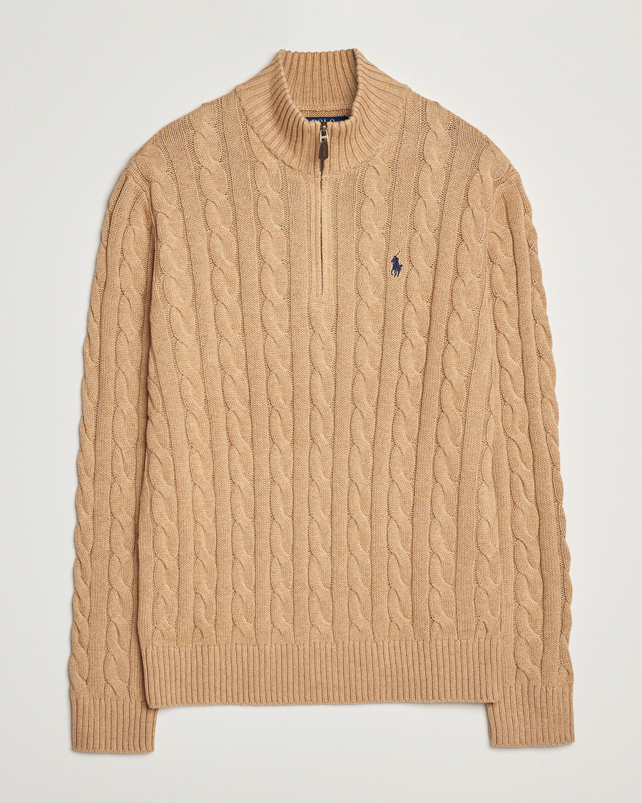 Herr | Tröjor | Polo Ralph Lauren | Cotton Cable Half Zip Camel Melange