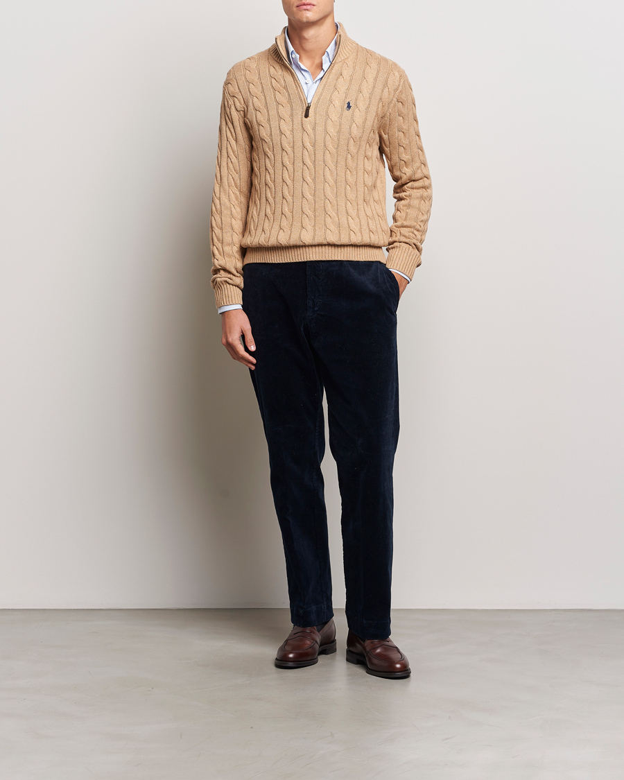 Herr | Tröjor | Polo Ralph Lauren | Cotton Cable Half Zip Camel Melange