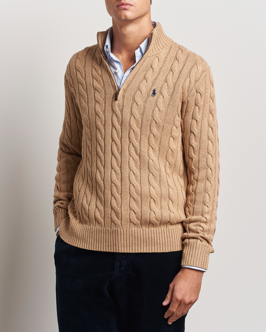 Herr | Tröjor | Polo Ralph Lauren | Cotton Cable Half Zip Camel Melange