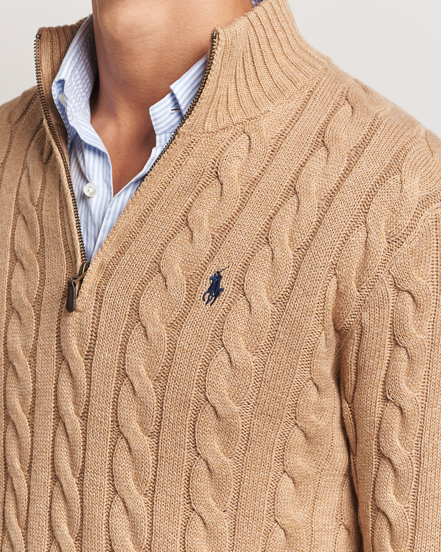 Herr | Tröjor | Polo Ralph Lauren | Cotton Cable Half Zip Camel Melange