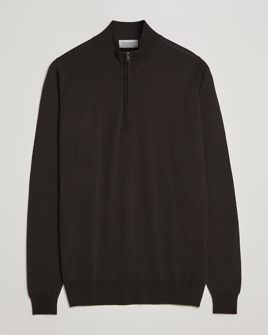 Herr | Tröjor | John Smedley | Barrow Extra Fine Merino Half Zip Dark Cocoa