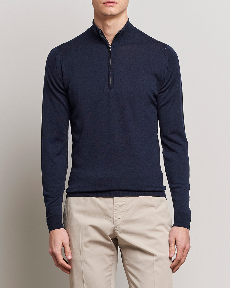 Herr | Tröjor | John Smedley | Barrow Extra Fine Merino Half Zip Midnight