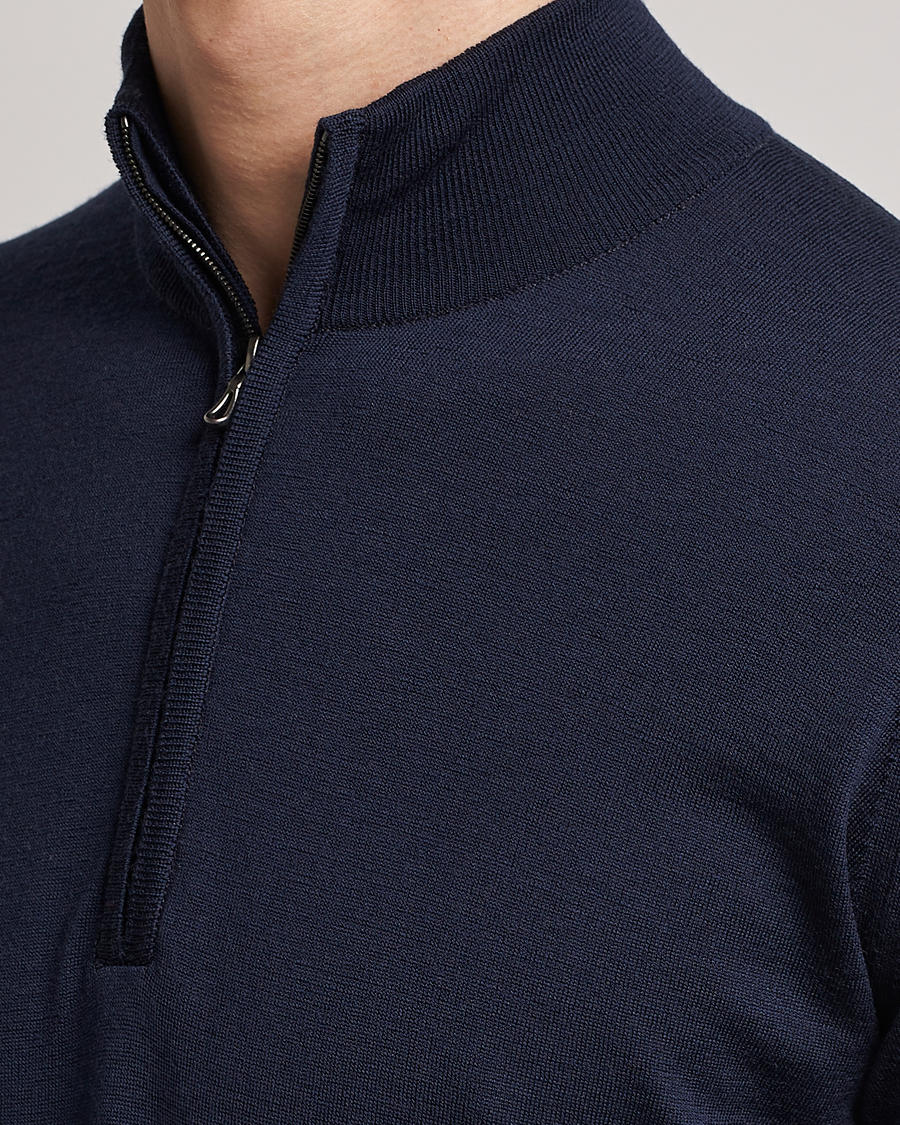 Herr | Tröjor | John Smedley | Barrow Extra Fine Merino Half Zip Midnight