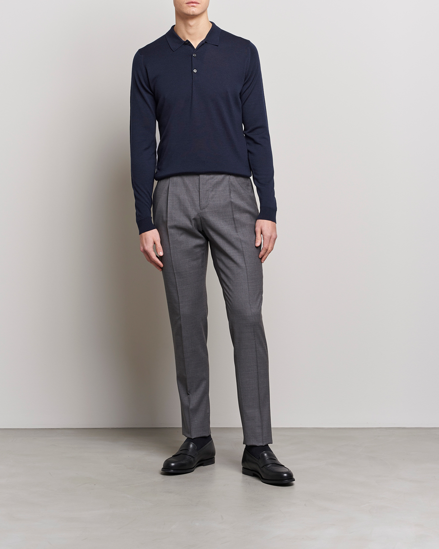 Herr | Tröjor | John Smedley | Belper Extra Fine Merino Polo Pullover Midnight