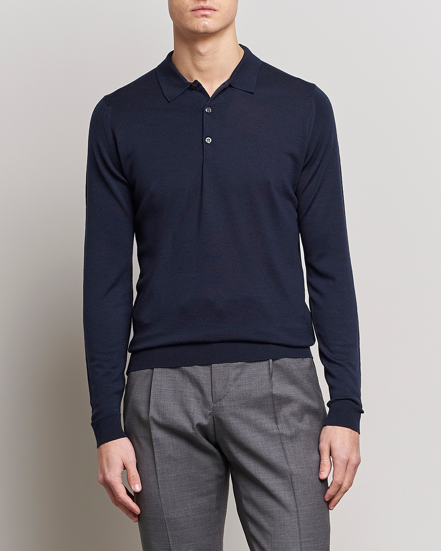 Herre |  | John Smedley | Belper Extra Fine Merino Polo Pullover Midnight