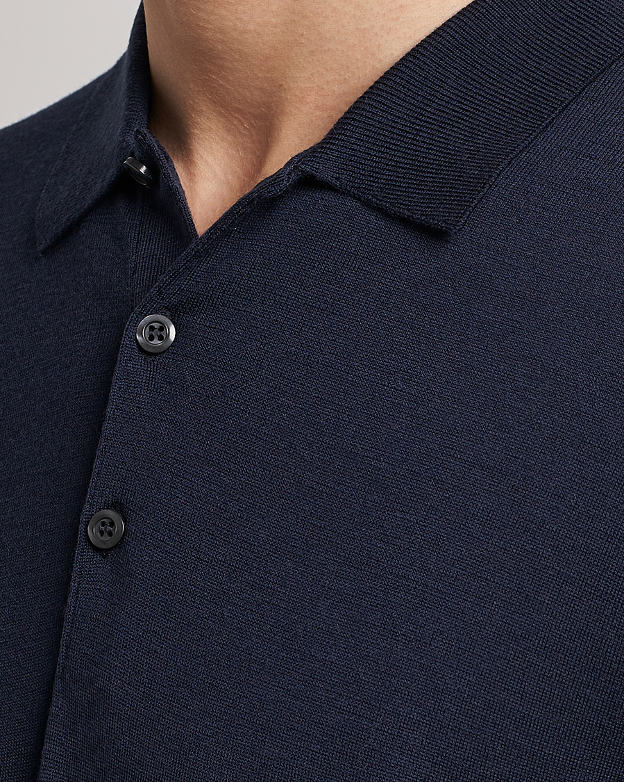 Herr | Tröjor | John Smedley | Belper Extra Fine Merino Polo Pullover Midnight