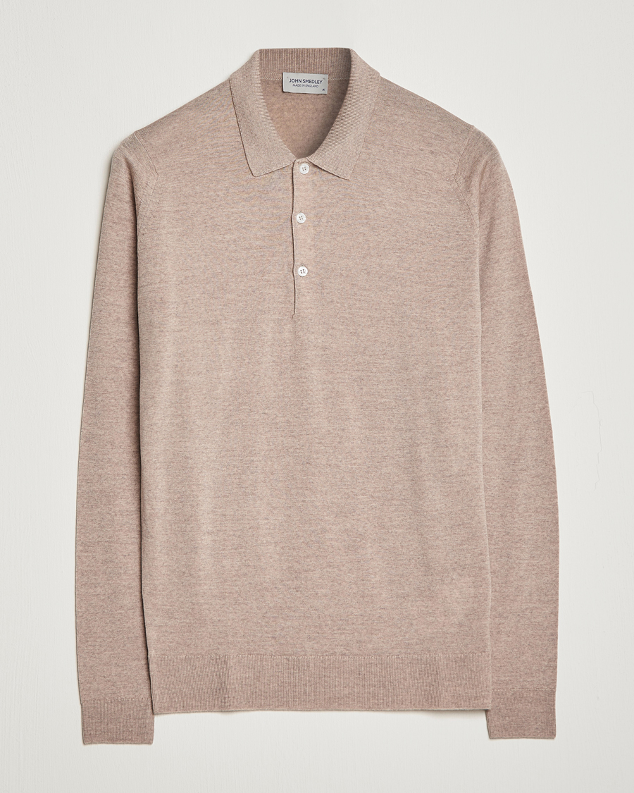 Herr | Tröjor | John Smedley | Belper Extra Fine Merino Polo Pullover Soft Fawn