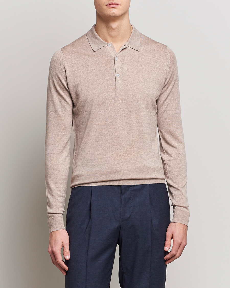 Herr |  |  | John Smedley Belper Extra Fine Merino Polo Pullover Soft Fawn