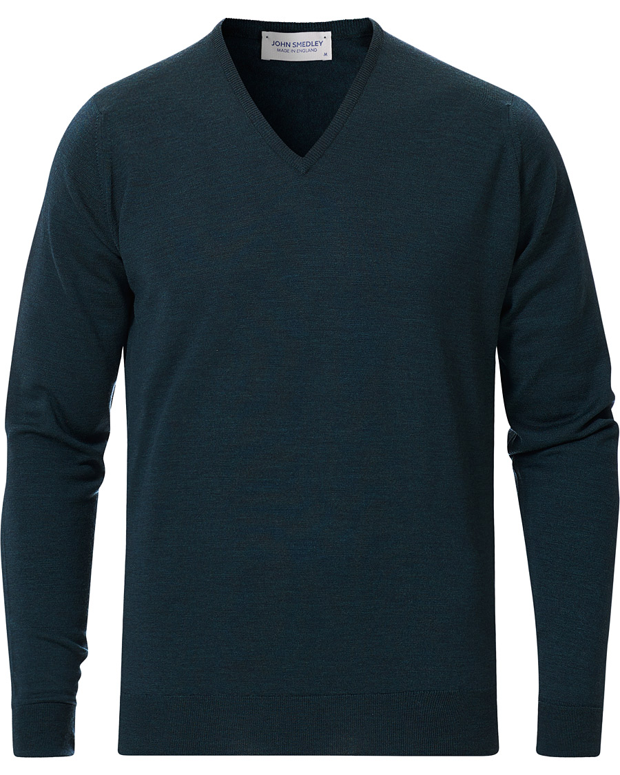 Herr | Tröjor | John Smedley | Bobby Extra Fine Merino V-Neck Pullover Racing Green