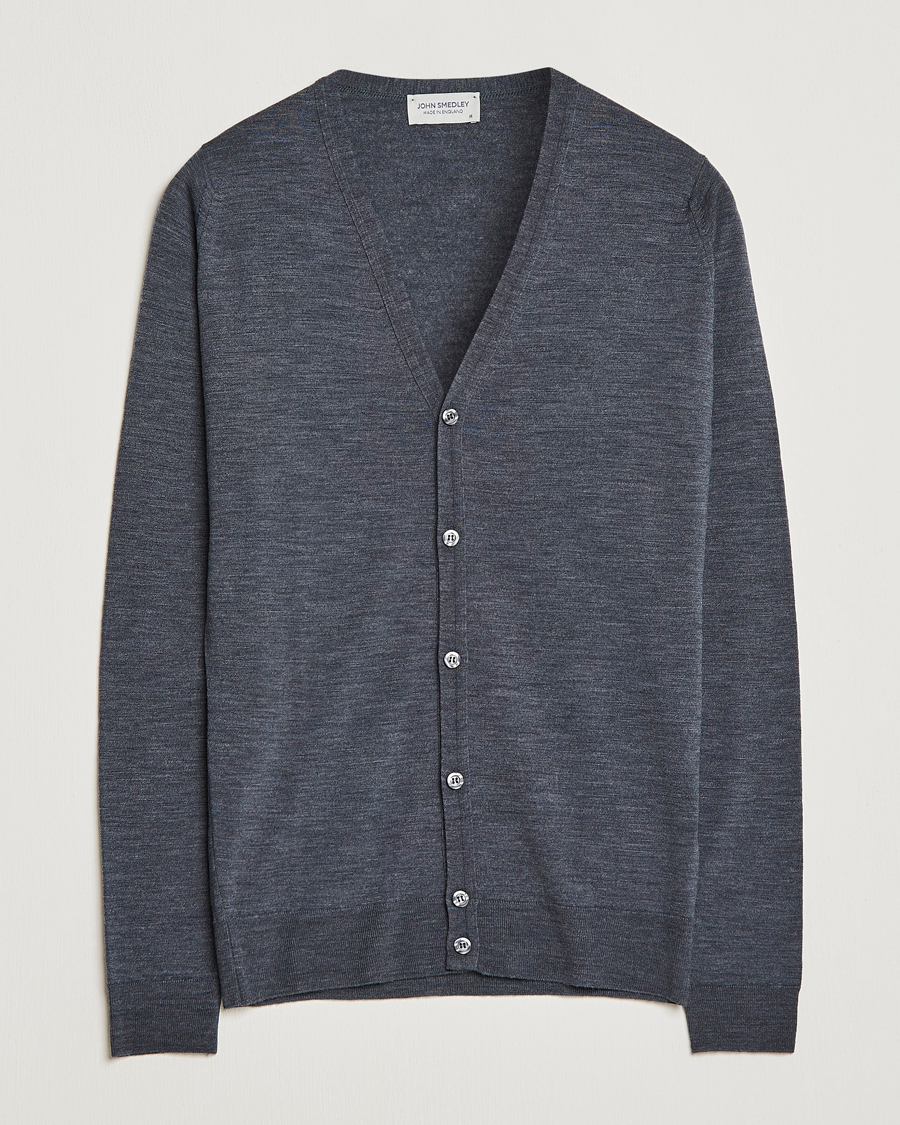 Herr | Tröjor | John Smedley | Petworth Extra Fine Merino Cardigan Charcoal