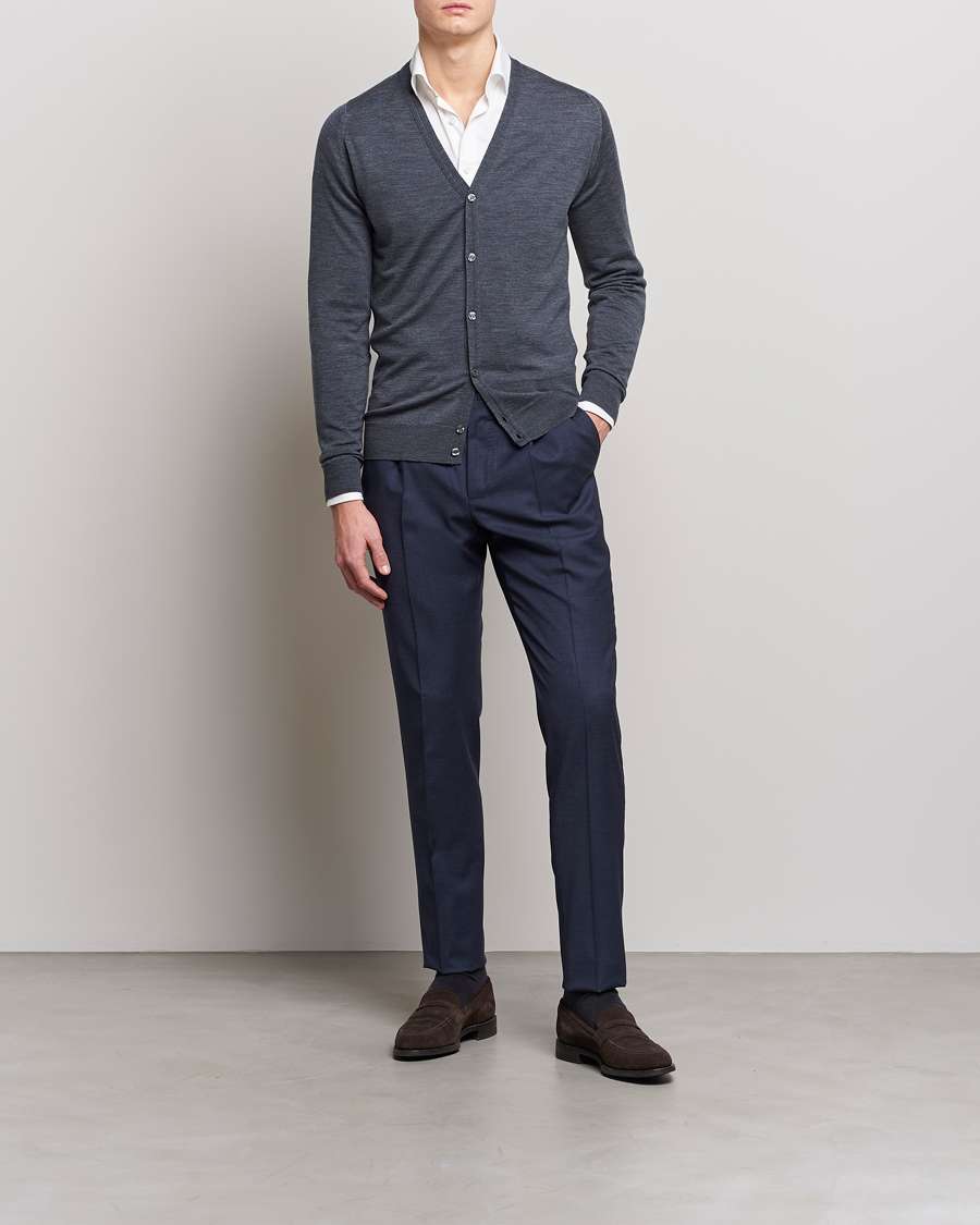 Herr | Tröjor | John Smedley | Petworth Extra Fine Merino Cardigan Charcoal