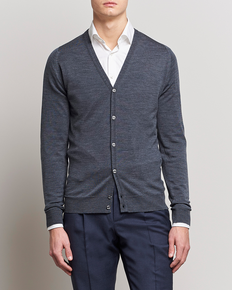 Herr | Cardigans | John Smedley | Petworth Extra Fine Merino Cardigan Charcoal