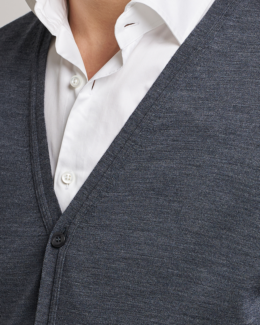 Herr | Tröjor | John Smedley | Petworth Extra Fine Merino Cardigan Charcoal