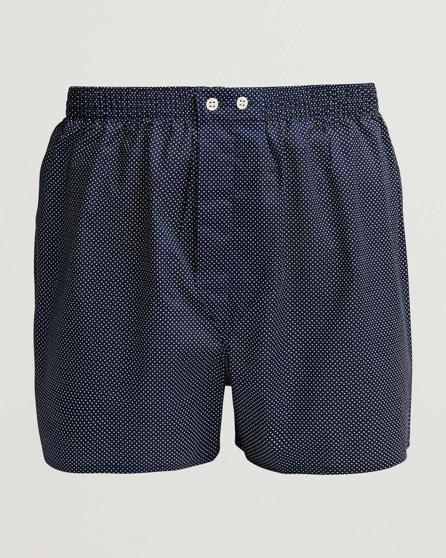 Herr |  | Derek Rose | Classic Fit Cotton Boxer Shorts Navy Polka Dot