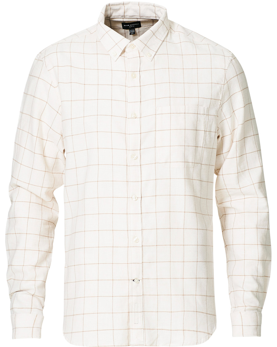 Herr | Skjortor | Club Monaco | Checked Button Down Flannel Shirt Ivory XXL