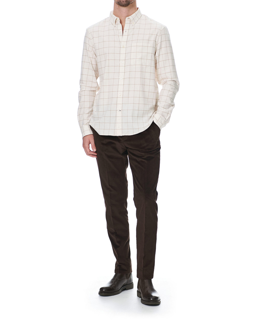 Herr | Skjortor | Club Monaco | Checked Button Down Flannel Shirt Ivory XXL