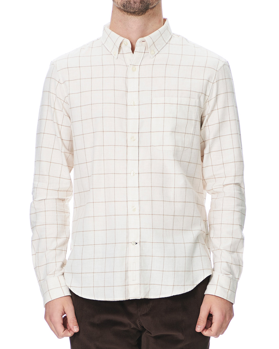 Herr | Skjortor | Club Monaco | Checked Button Down Flannel Shirt Ivory XXL