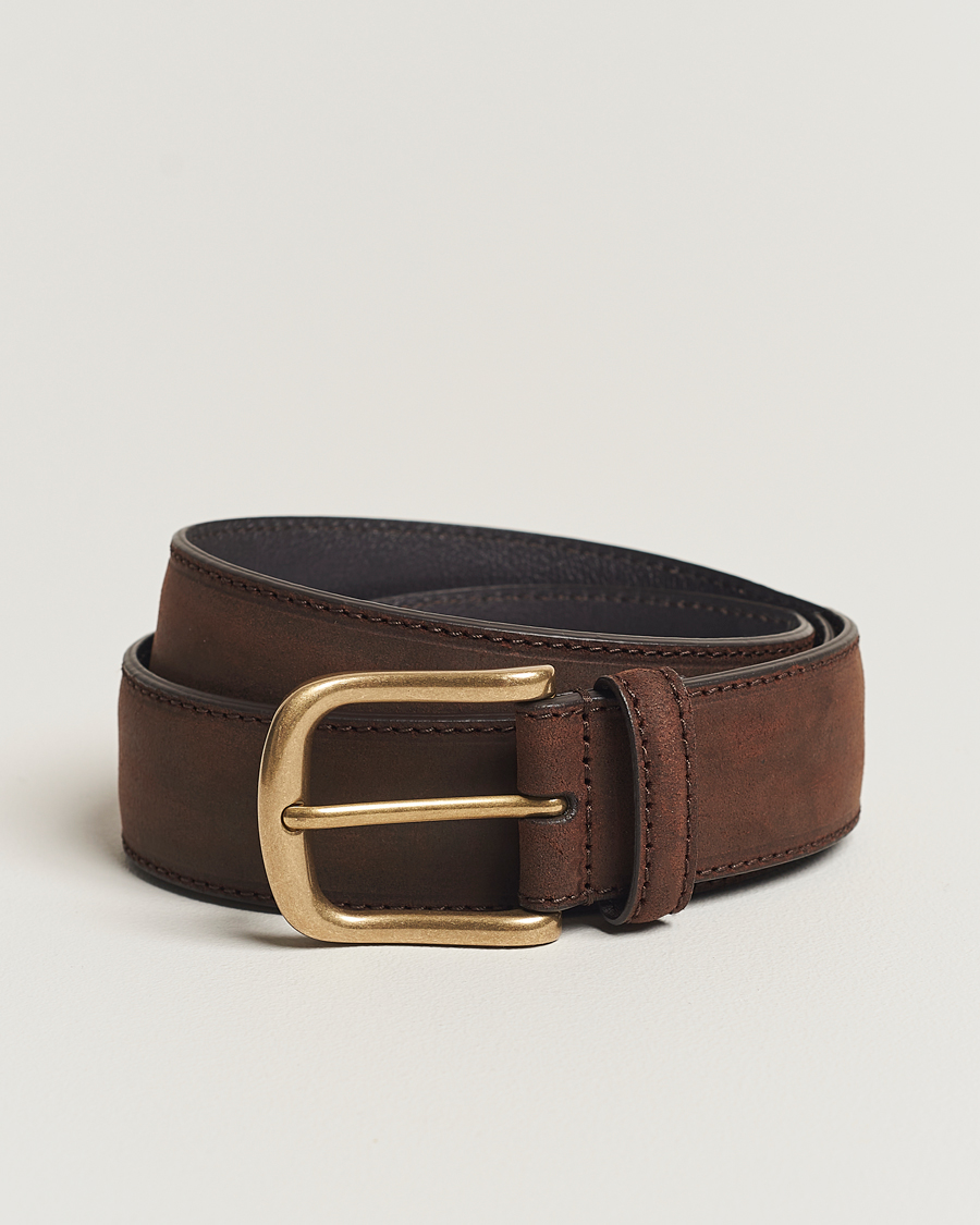 Herr | Bälten | Crockett & Jones | 3,5 cm Belt Dk Brown Rough-Out Suede