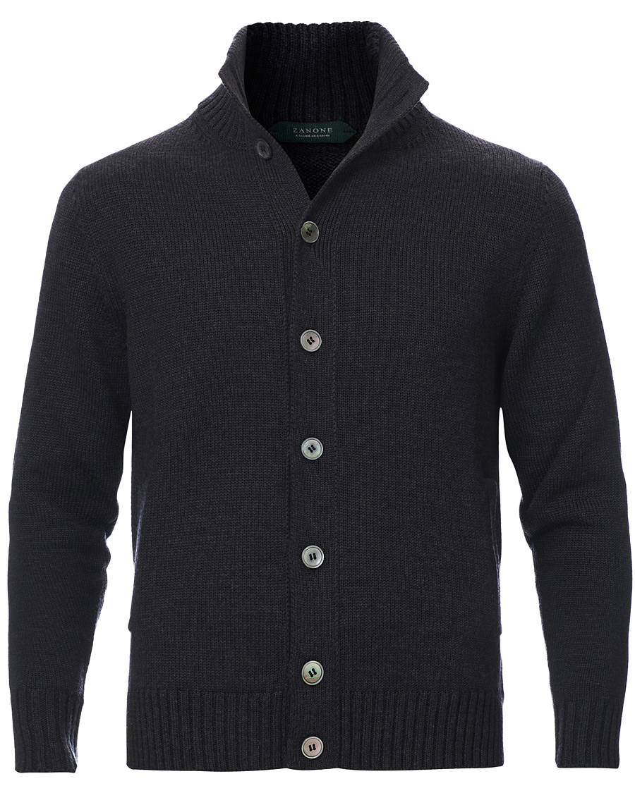 Herr | Tröjor | Zanone | Virgin Merino Wool Chioto Cardigan Charcoal