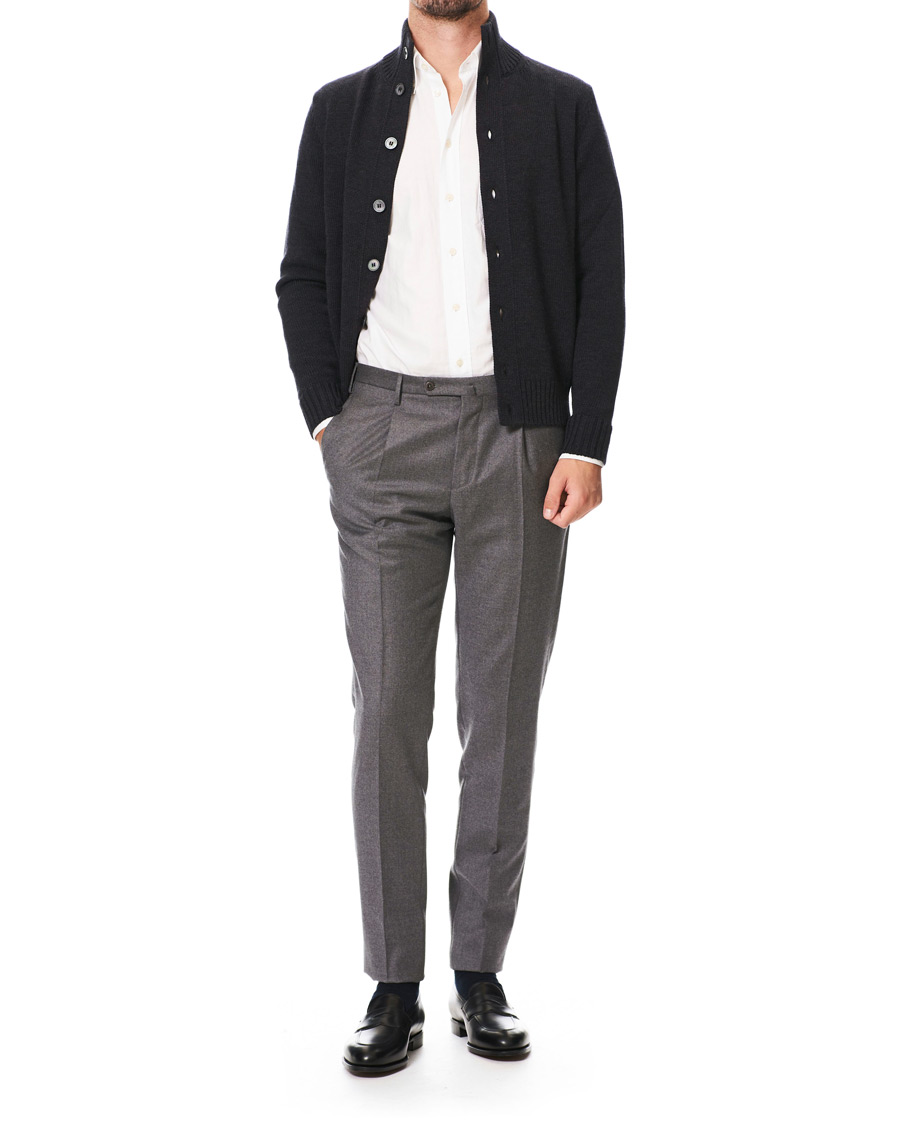 Herr | Tröjor | Zanone | Virgin Merino Wool Chioto Cardigan Charcoal