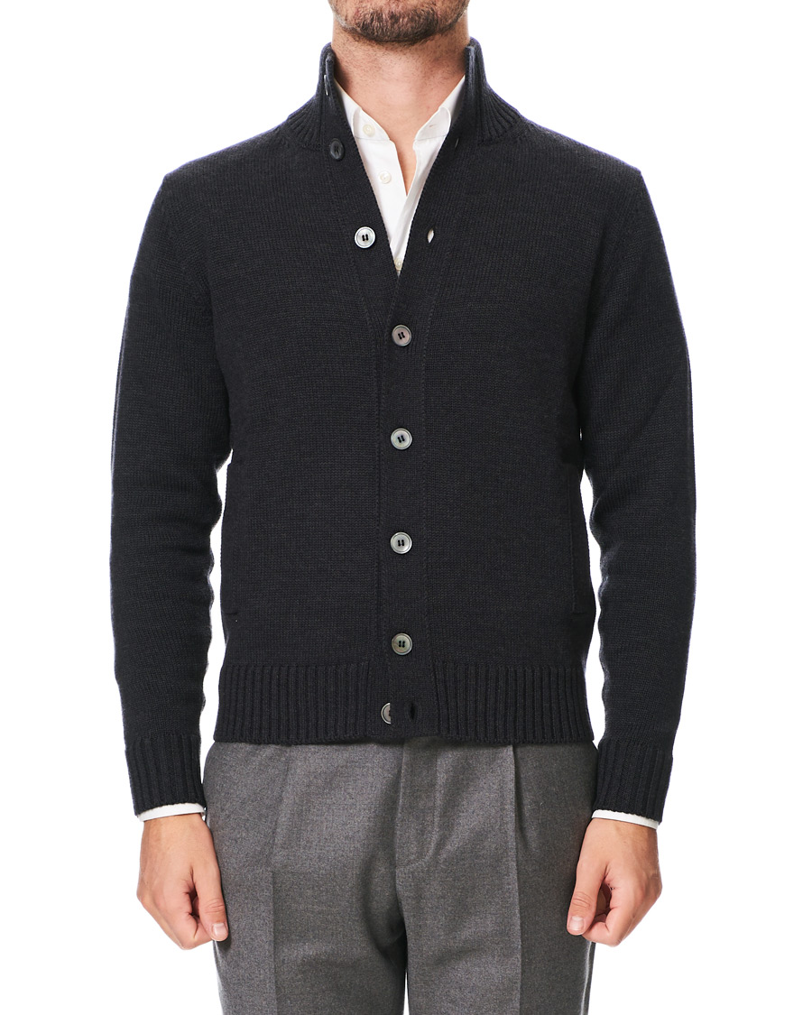 Herr | Tröjor | Zanone | Virgin Merino Wool Chioto Cardigan Charcoal
