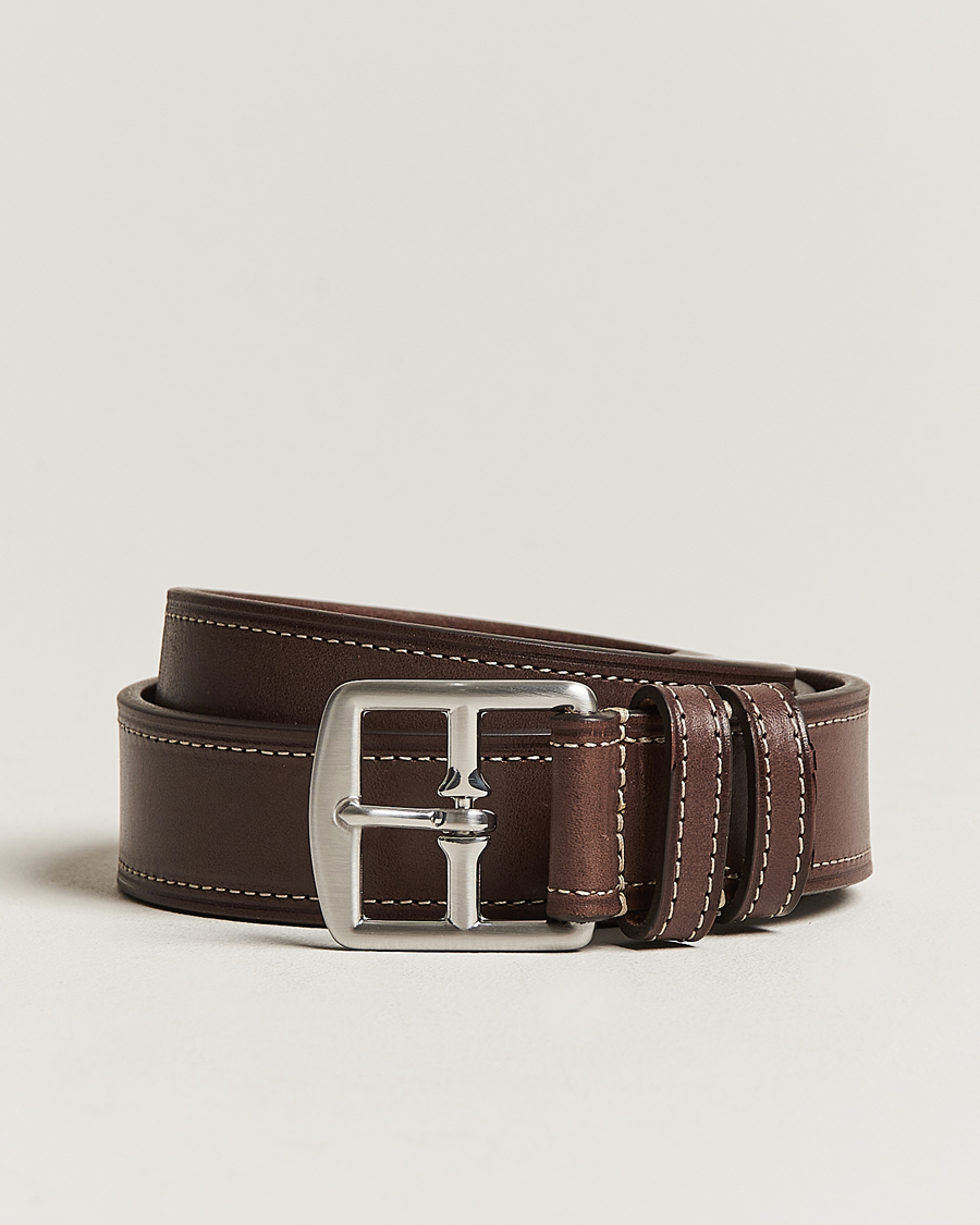 Herr | Bälten | Anderson's | Bridle Stiched 3,5 cm Leather Belt Brown