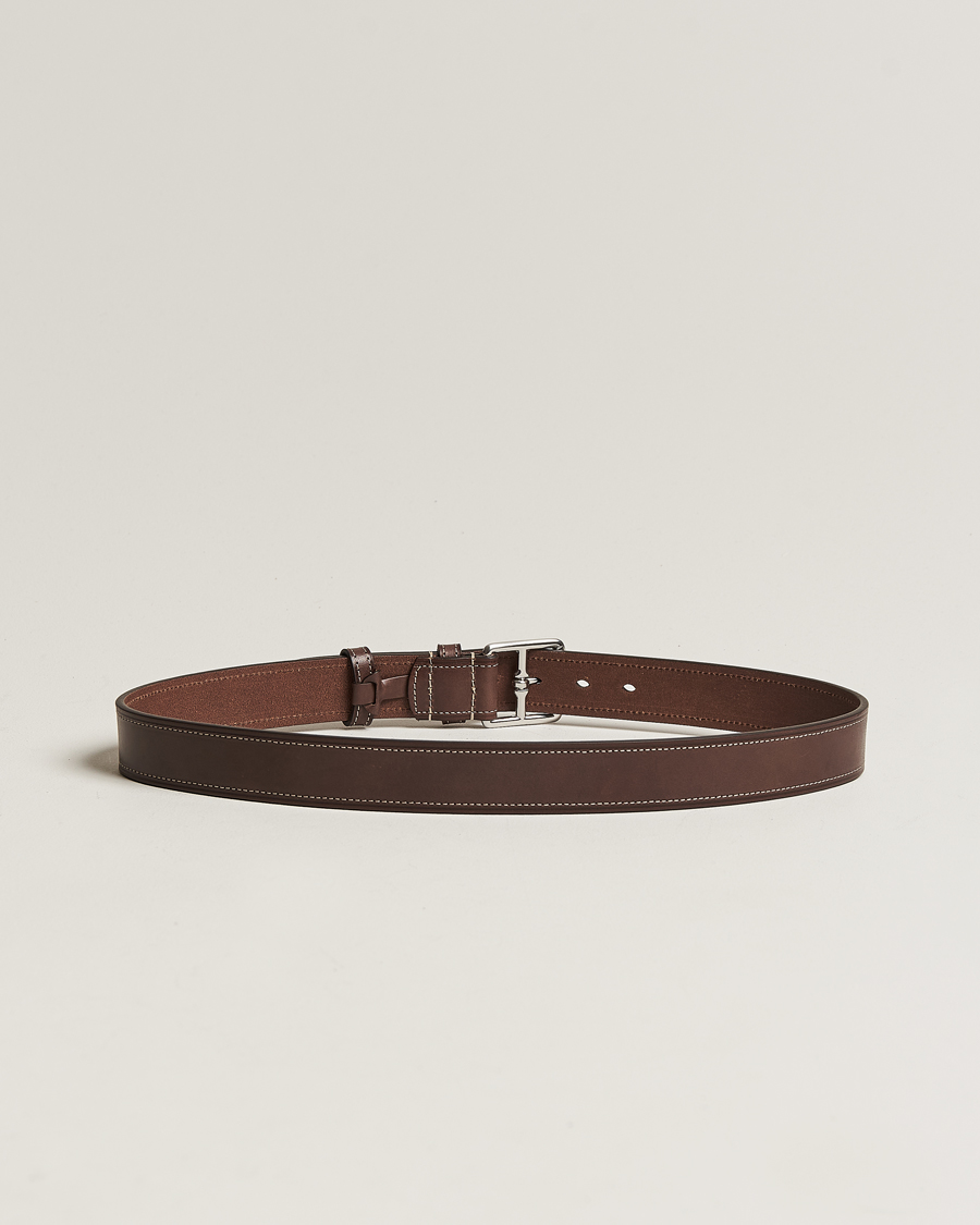 Herr | Släta bälten | Anderson's | Bridle Stiched 3,5 cm Leather Belt Brown