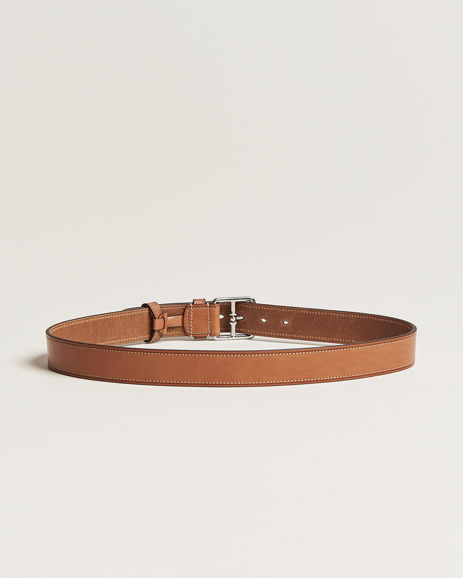 Herr | Kavaj | Anderson's | Bridle Stiched 3,5 cm Leather Belt Tan