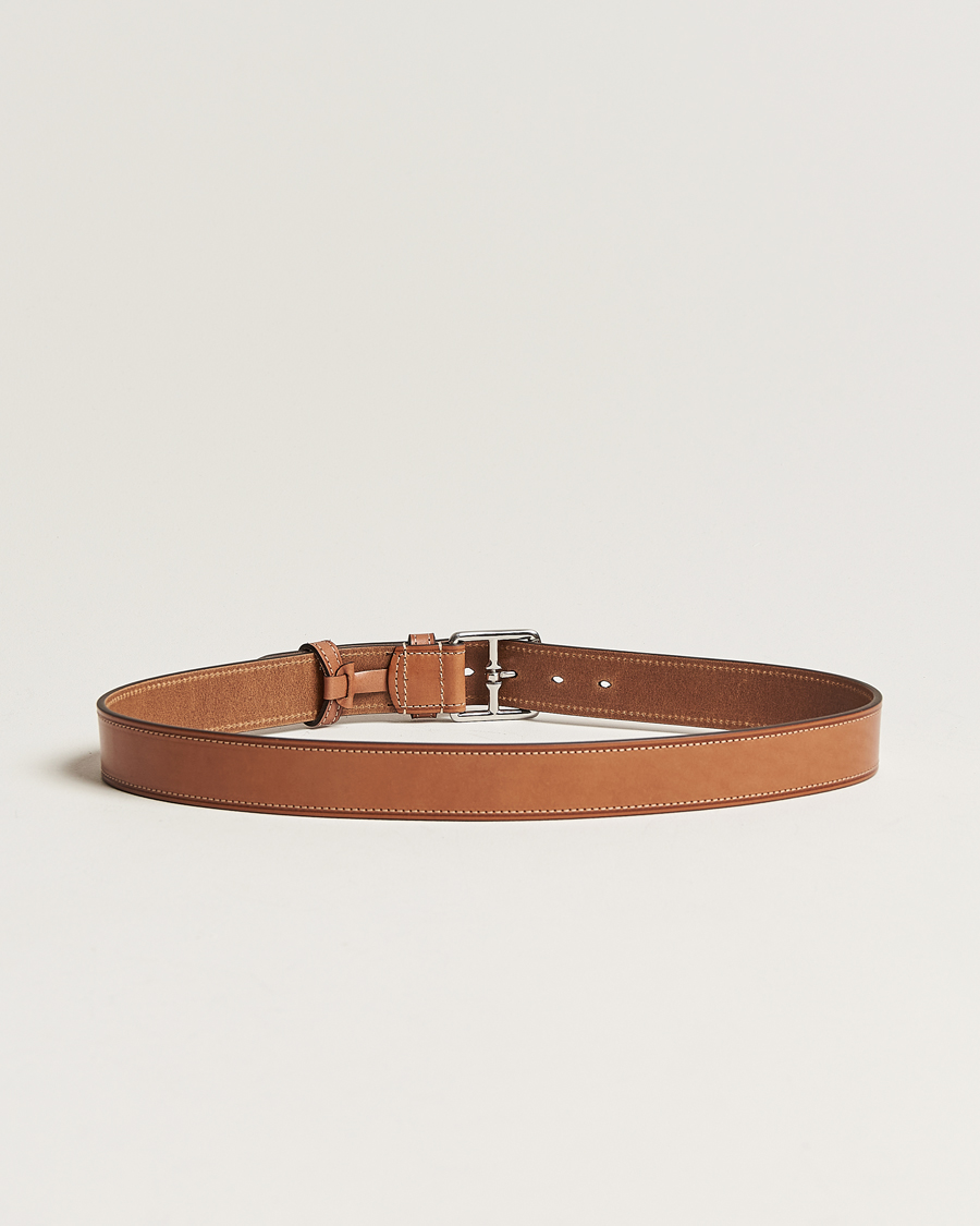 Herr | Accessoarer | Anderson's | Bridle Stiched 3,5 cm Leather Belt Tan