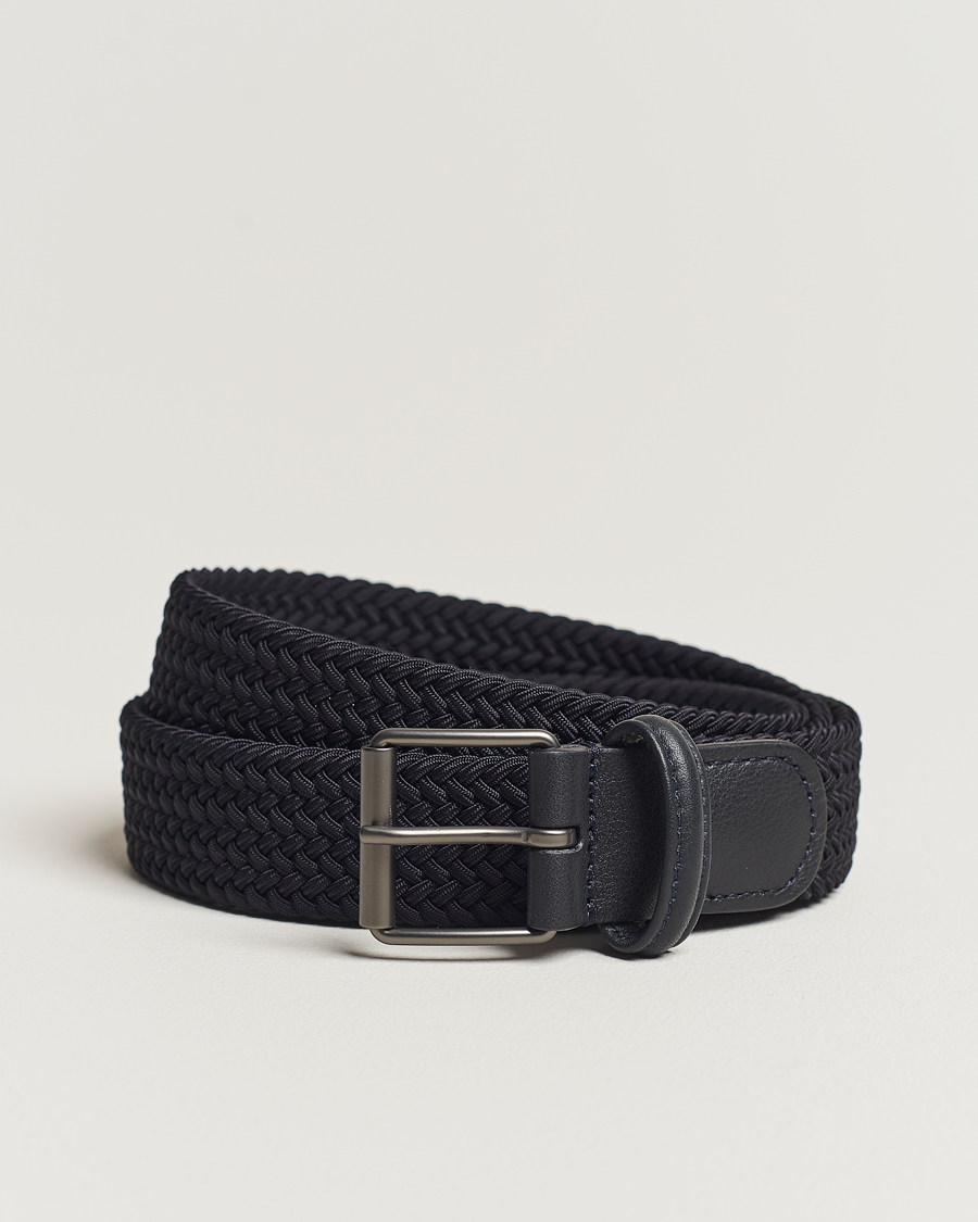 Herr | Bälten | Anderson's | Elastic Woven 3 cm Belt Navy