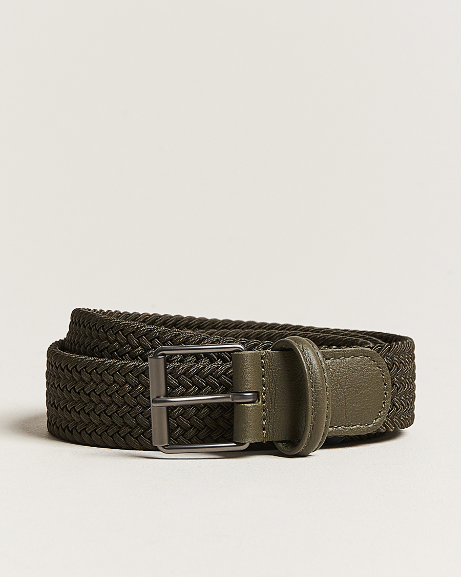 Herr | Bälten | Anderson's | Elastic Woven 3 cm Belt Military Green