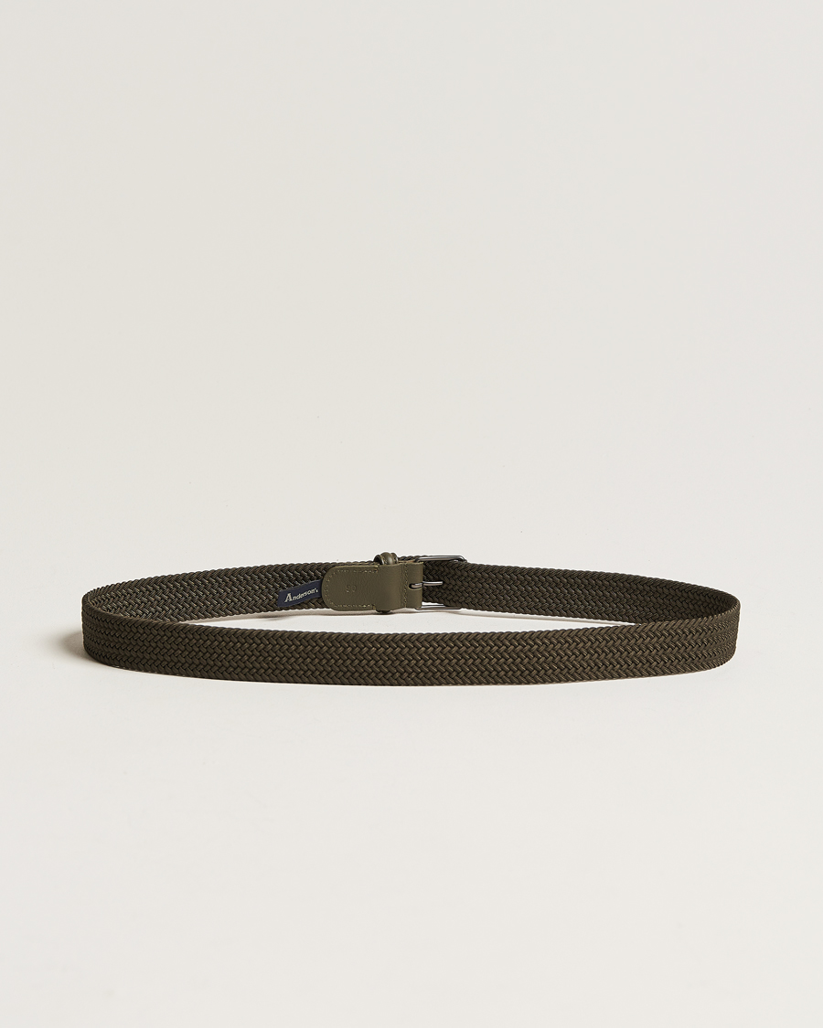 Herr | Bälten | Anderson's | Elastic Woven 3 cm Belt Military Green