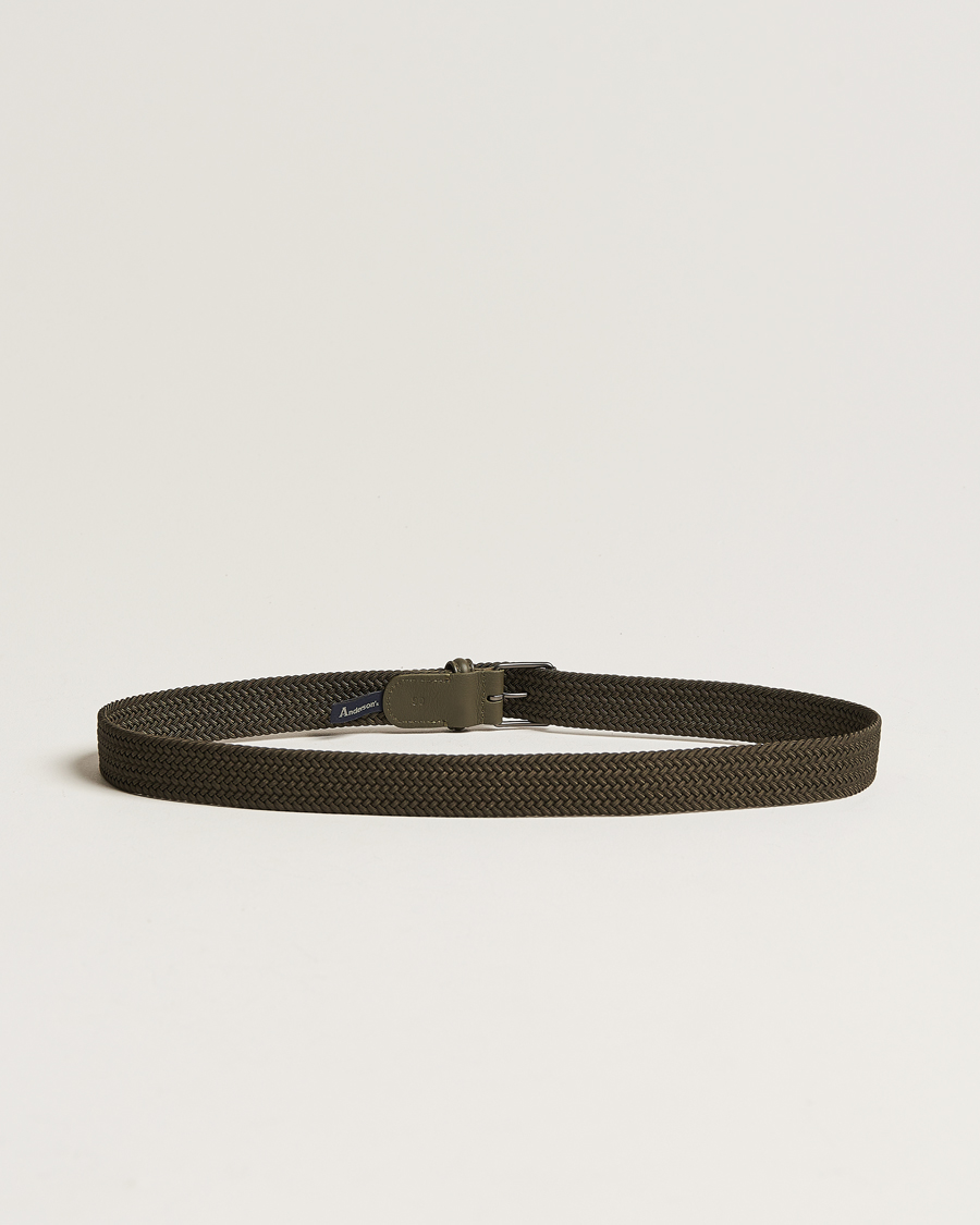 Herr | Accessoarer | Anderson's | Elastic Woven 3 cm Belt Military Green