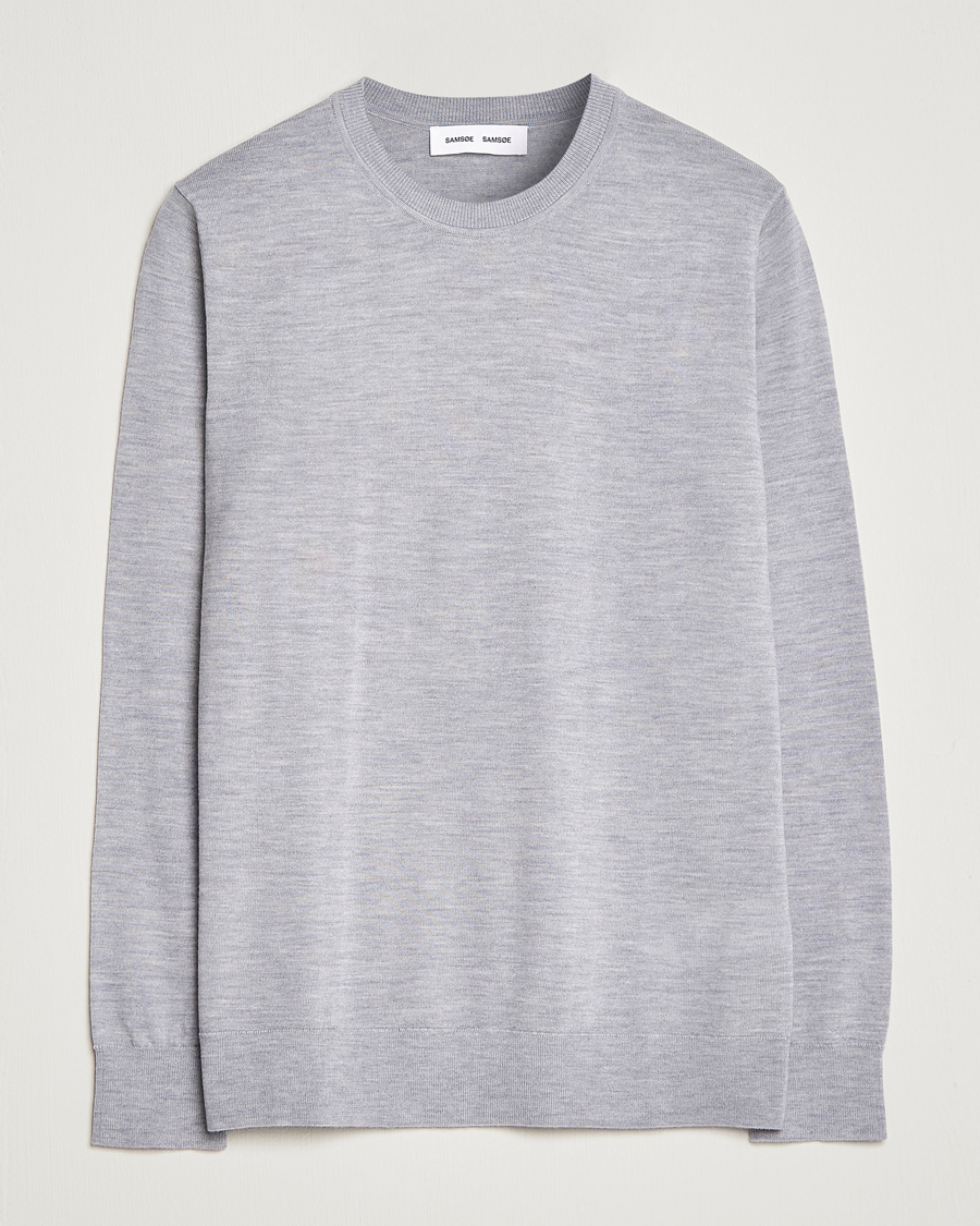 Herr | Tröjor | Samsøe Samsøe | Flemming Superfine Merino Wool Crew Neck Grey Melange
