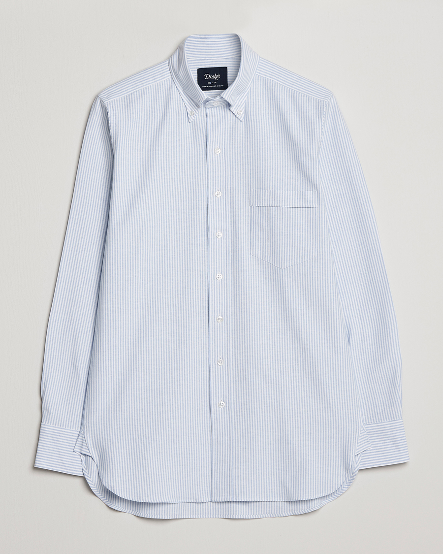 Herr | Skjortor | Drake's | Striped Button Down Oxford Shirt Blue