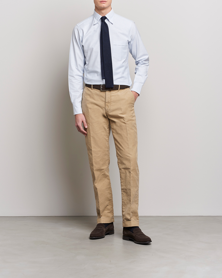 Herr | Skjortor | Drake's | Striped Button Down Oxford Shirt Blue