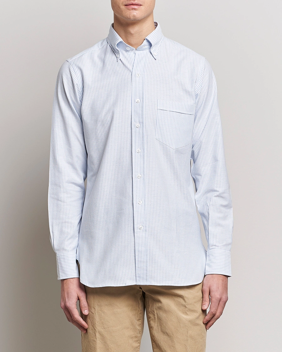 Herr | Casual | Drake's | Striped Oxford Button Down Shirt Blue/White