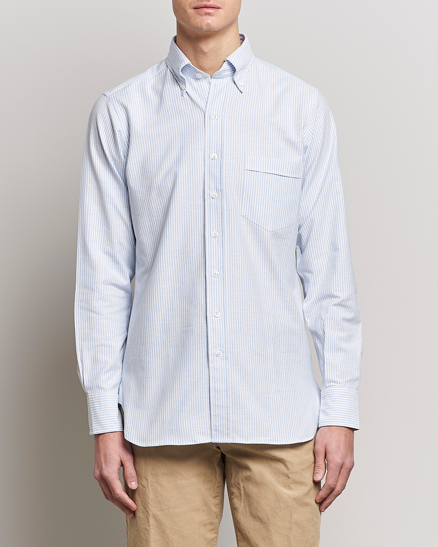 Herr | Skjortor | Drake's | Striped Button Down Oxford Shirt Blue