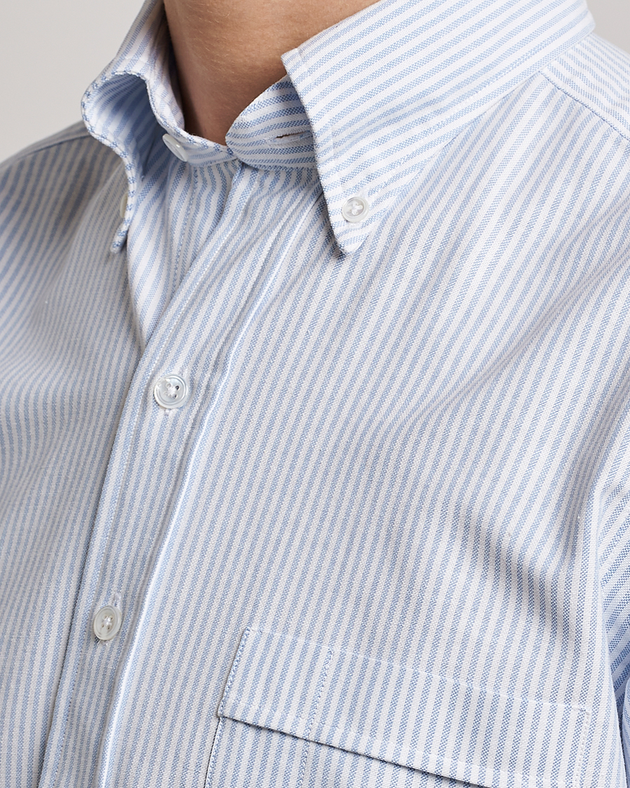 Herr | Skjortor | Drake's | Striped Button Down Oxford Shirt Blue