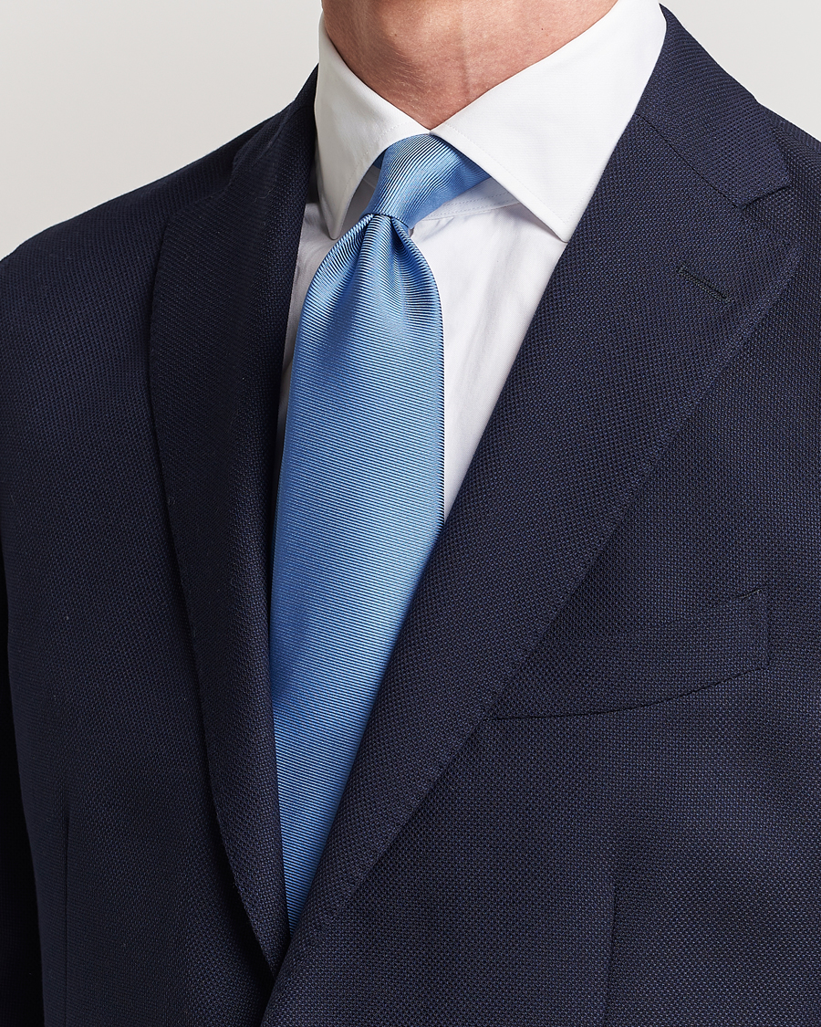 Herr | Slipsar | Drake's | Handrolled Woven Silk 8 cm Tie Blue