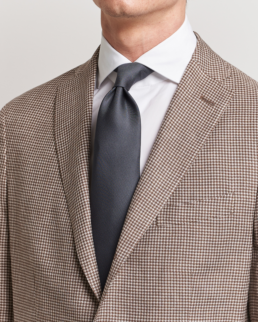 Herr | Slipsar | Drake's | Handrolled Woven Silk 8 cm Tie Grey
