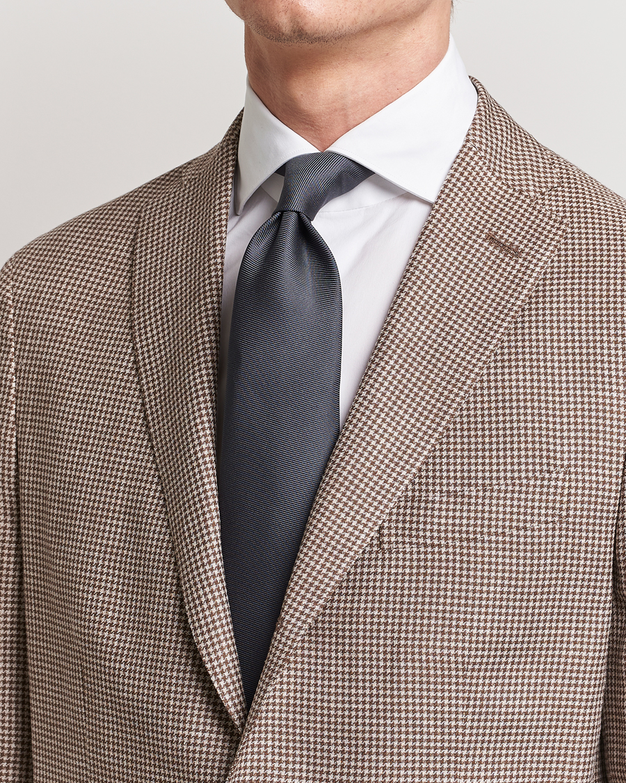 Herre |  | Drake\'s | Handrolled Woven Silk 8 cm Tie Grey