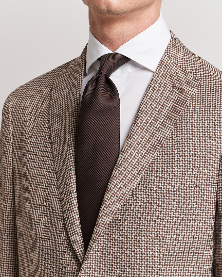 Herr | Slipsar | Drake's | Handrolled Woven Silk 8 cm Tie Brown