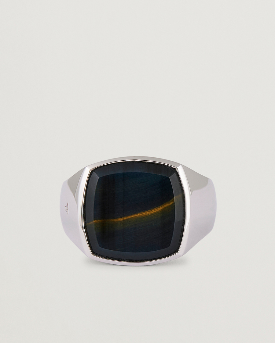 Herr | Smycken | Tom Wood | Cushion Blue Hawk Eye Ring Silver
